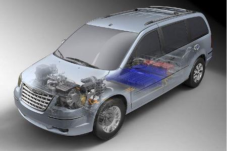 Die von Chrysler entwickelte Technologie setzt auf Lithium-Ionen-Batterien als Energiespeicher und E-Motoren für den Antrieb.