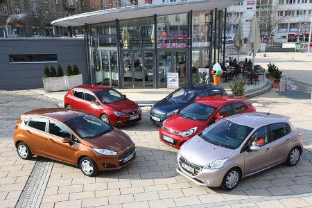Ford Fiesta, Kia Rio, Opel Corsa, Peugeot 208, Seat Ibiza, Seitenansicht