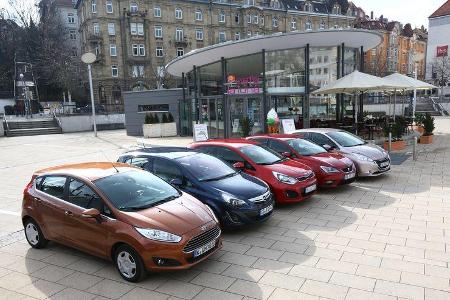Ford Fiesta, Kia Rio, Opel Corsa, Peugeot 208, Seat Ibiza, Frontansicht