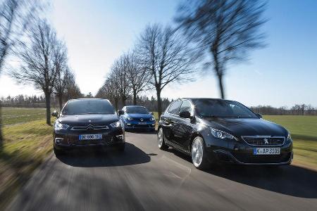 Peugeot 308 GT, Citron DS4, Renault Mgane, Frontansicht Peugeot 308 GT, Citron DS4, Renault Mgane, Frontansicht