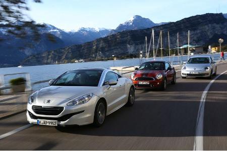 Mini Coupé, Peugeot RCZ, VW Beetle, Frontansicht