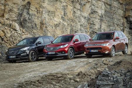 Honda CR-V, Hyundai Santa Fe, Mitsubishi Outlander, Frontansicht