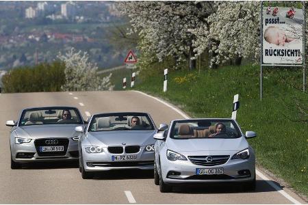 Audi A5 2.0 TFSI Cabrio, BMW 320i Cabrio, Opel Cascada 1.6 SIDI Turbo, Front