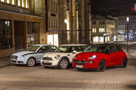 Opel Adam 1.4 ECOFLEX, Audi A1 1.2 TSI, Mini One, Seitenansicht
