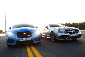 Jaguar XFR-S Sportbrake, Mercedes CLS 63 AMG S Shooting Brake, Frontansicht