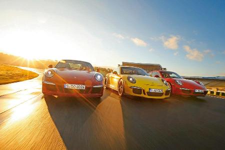 Porsche 911 Carrera S, 911 Carerra GTS, 911 GT3, Frontansicht Porsche 911 Carrera S, 911 Carerra GTS, 911 GT3, Frontansicht