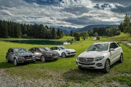 Audi Q7, BMW X5, Mercedes GLE, Porsche Cayenne