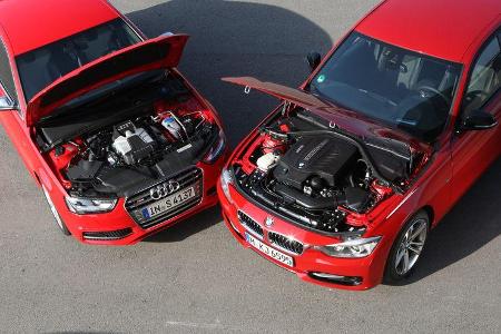 Audi S4 3.0 TFSI, BMW 335i Sport Line, Motorhaube, Motor