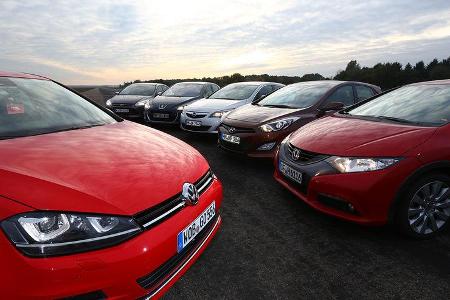 VW Golf gegen Ford Focus, Honda Civic, Opel Astra, Hyundai i30, Peugeot 308 VW Golf gegen Ford Focus, Honda Civic, Opel Astra, Hyundai i30, Peugeot 308