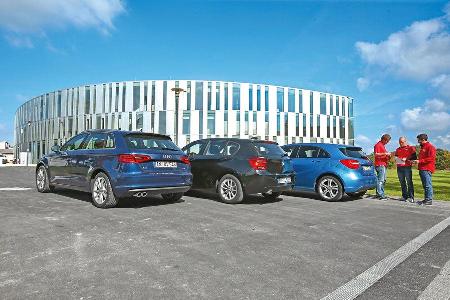Audi A3 Sportback 1.4 TFSI, BMW 116i, Mercedes A 180, Heckansicht