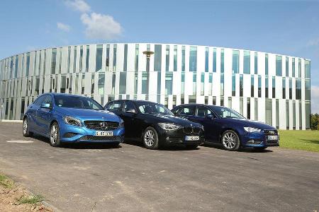 Audi A3 Sportback 1.4 TFSI, BMW 116i, Mercedes A 180, Seitenansicht