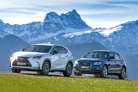 Audi Q5 2.0 TFSI Quattro, Lexus NX 300h E-Four F SPORT, Seitenansicht Audi Q5 2.0 TFSI Quattro, Lexus NX 300h E-Four F SPORT, Seitenansicht