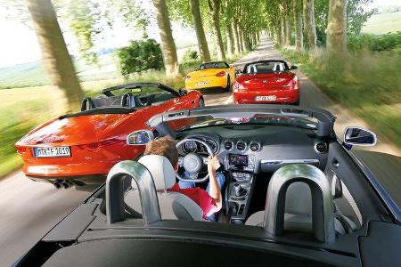 Porsche Boxster, Jaguar F-Type, Audi TT RS, BMW Z4, Fahrt Porsche Boxster, Jaguar F-Type, Audi TT RS, BMW Z4, Fahrt
