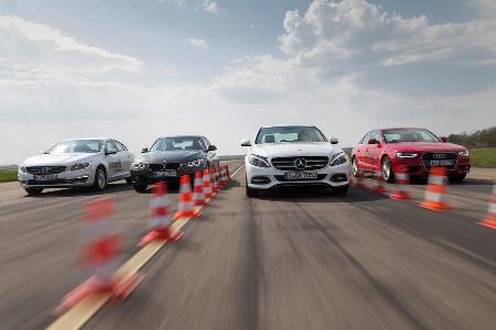 Audi A4 1.8 TFSI, BMW 320i, Mercedes C 200, Volvo S60 T4, Frontansicht