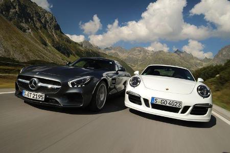 Mercedes-AMG GT, Porsche 911 Carrera GTS, Frontansicht