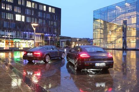 Audi A7 Sportback 3.0 TDI Quattro, Porsche Panamera Diesel, Heckansicht