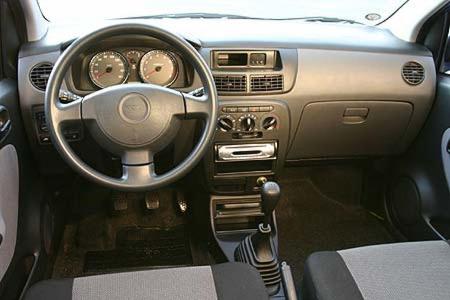 Daihatsu Cuore-Cockpit: spartanische Ausstattung, große Rundinstrumente, klare Bedienung.