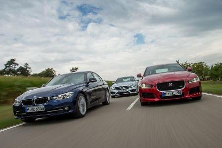 BMW 340i, Jaguar XE S, Mercedes C 400 4Matic, Frontansicht