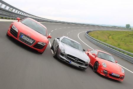 Porsche 911 Turbo, Mercedes SLS, Audi R8 Porsche 911 Turbo, Mercedes SLS, Audi R8