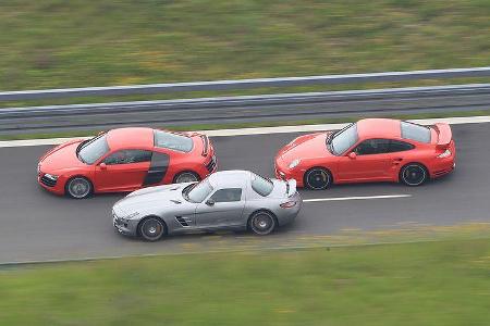 Porsche 911 Turbo, Mercedes SLS, Audi R8