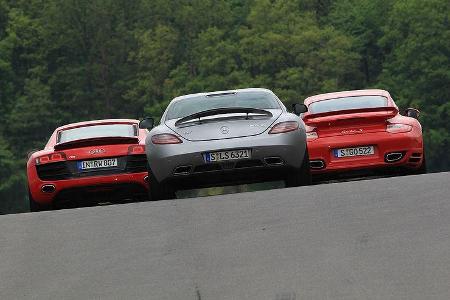 Porsche 911 Turbo, Mercedes SLS, Audi R8