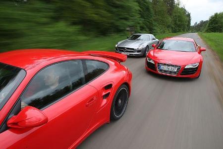 Porsche 911 Turbo, Mercedes SLS, Audi R8