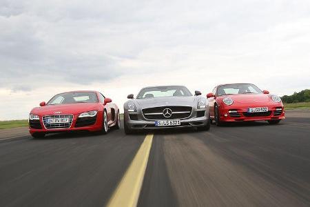 Porsche 911 Turbo, Mercedes SLS, Audi R8
