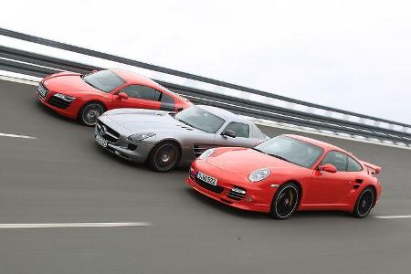 Porsche 911 Turbo, Mercedes SLS, Audi R8