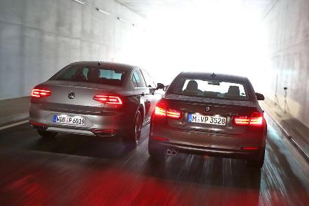 BMW 330d xDrive, VW Passat 2.0 TDI 4Motion, Heckansicht
