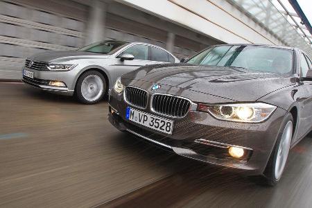 BMW 330d xDrive, VW Passat 2.0 TDI 4Motion, Frontansicht