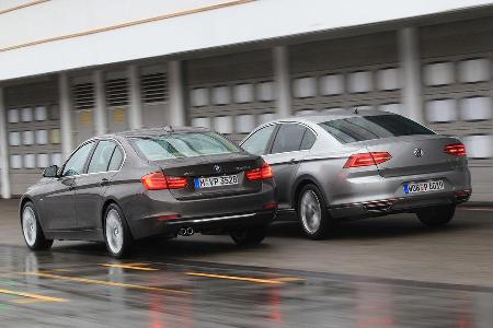 BMW 330d xDrive, VW Passat 2.0 TDI 4Motion, Heckansicht
