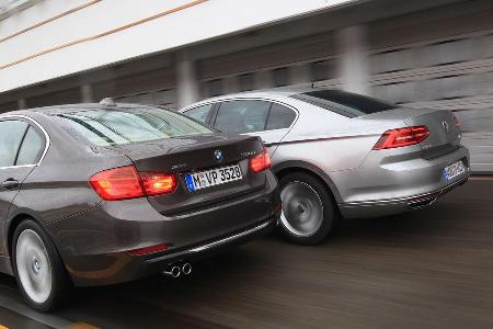 BMW 330d xDrive, VW Passat 2.0 TDI 4Motion, Seitenansicht