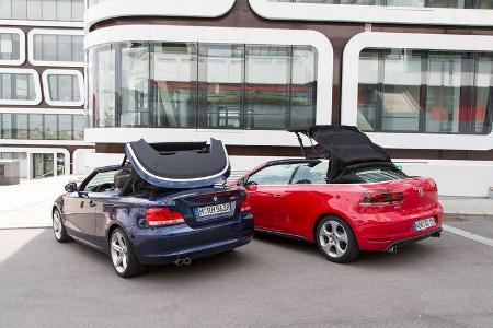 BMW 125i Cabrio, VW Golf GTI Cabrio, Heckansicht, Verdeck öffnet
