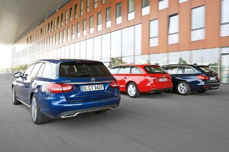 Audi A4 Avant 1.8 TFSI, BMW 320i Touring, Mercedes C 200 T, Heckansicht