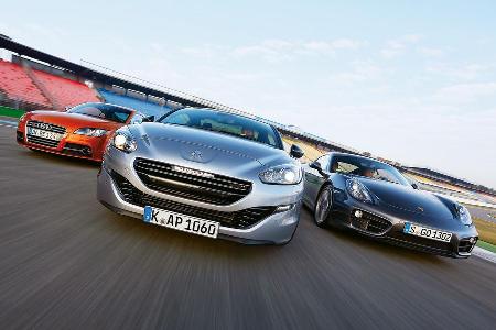 Peugeot RCZ R, Audi TTS, Porsche Cayman, Frontansicht
