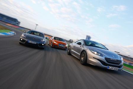 Peugeot RCZ R, Audi TTS, Porsche Cayman, Frontansicht