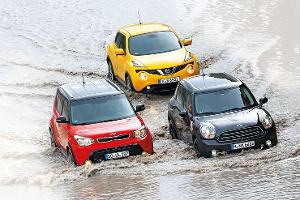 Kia Soul, Mini Cooper Countryman, Nissan Juke, Frontansicht