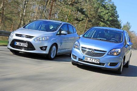 Ford C-Max 2.0 TDCI, Opel Meriva 1.6 CDTI, Frontansicht Ford C-Max 2.0 TDCI, Opel Meriva 1.6 CDTI, Frontansicht
