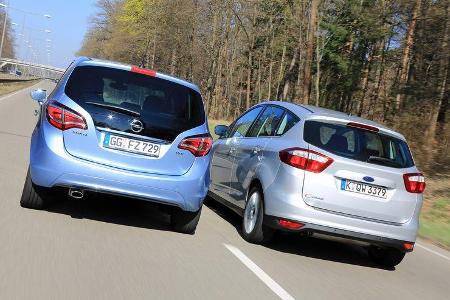 Ford C-Max 2.0 TDCI, Opel Meriva 1.6 CDTI, Heckansicht