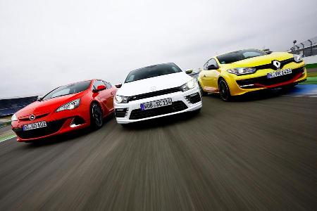 Opel Astra OPC, VW Scirocco R, Renault Mgane R.S., Frontansicht