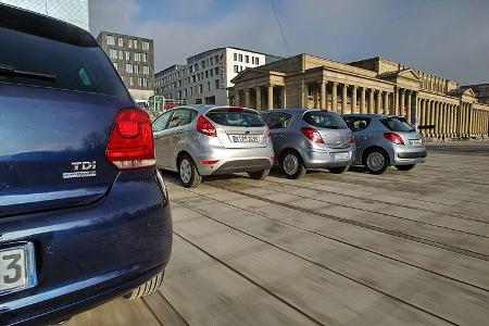 Dieselmotoren sollen in den Kleinwagen für niedrige Verbräuche sorgen. Ob das gelingt zeigt der Test der vier Eco-Kleinwagen.