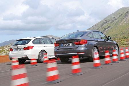 BMW 320d Touring, BMW 320d GT, Heckansicht, Bremstest