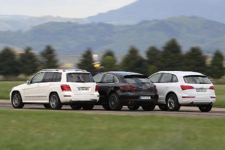 Audi Q5, Mercedes GLK, Porsche Macan, Heckansicht