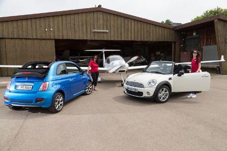 Fiat 500C, Mini One Cabrio, Flugzeug