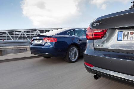 Audi A5 Sportback 2.0 TDI Quattro, BMW 320d GT xDrive, Heckansicht