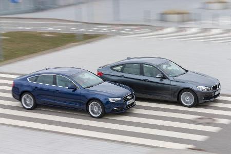 Audi A5 Sportback 2.0 TDI Quattro, BMW 320d GT xDrive, Seitenansicht