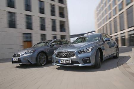 Infiniti Q50 S 3.5 V6 Hybrid, Lexus GS 450h F-Sport, Frontansicht