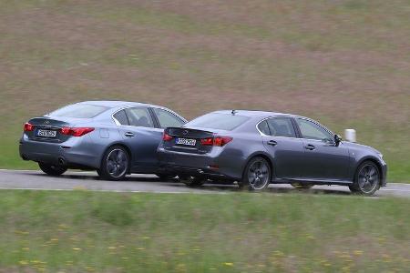 Infiniti Q50 S 3.5 V6 Hybrid, Lexus GS 450h F-Sport, Seitenansicht