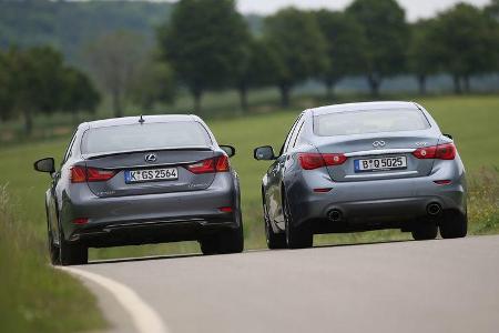 Infiniti Q50 S 3.5 V6 Hybrid, Lexus GS 450h F-Sport, Heckansicht