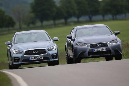 Infiniti Q50 S 3.5 V6 Hybrid, Lexus GS 450h F-Sport, Frontansicht